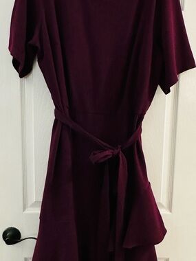Lane Bryant Burgundy Tie-Waist Midi Dress